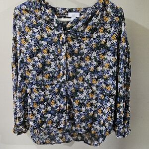 J. Jill Blue Long Sleeve Tie Front Blouse